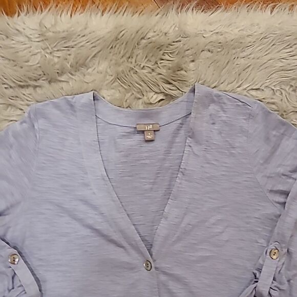 J jill long light blue cotton button down cardigan with pockets size small - Picture 3 of 8